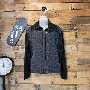 Liz Claiborne Women's Silk Quilted Front Black Cropped Jacket Size L/XL